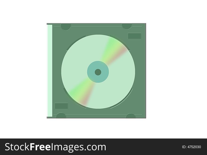 Compact disc in the black and green plasric case. Compact disc in the black and green plasric case
