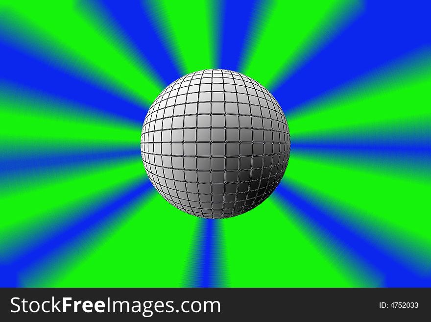Silver discoball in the blue and green rays