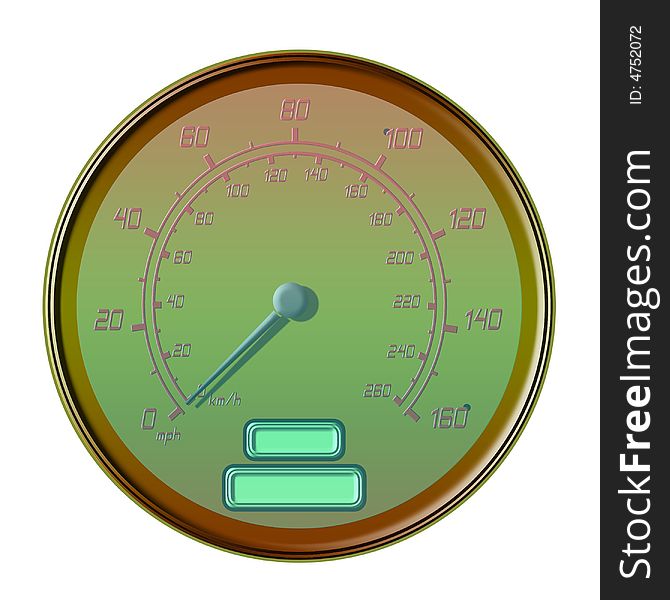 Stylized speedometer with the red digits and black pointer. Stylized speedometer with the red digits and black pointer