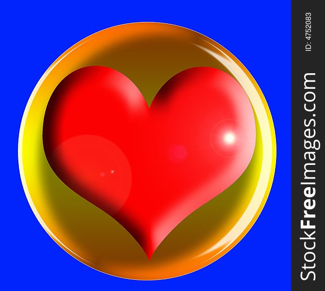Red heart icon with ligh effects on the blue background