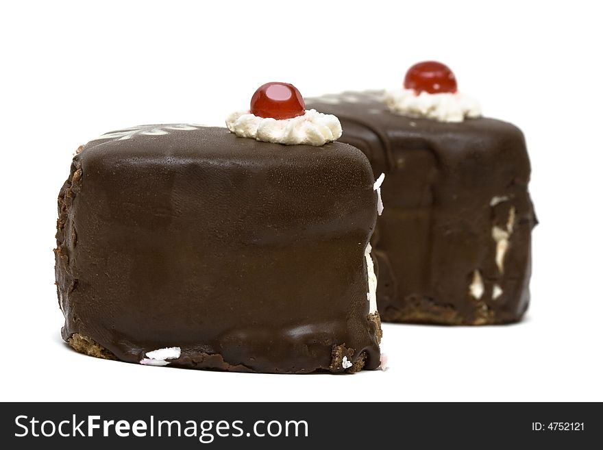 Chocolate cakes on white background