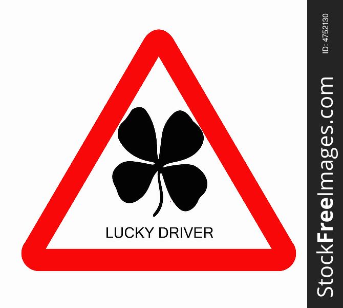 Illustration of the triangle road sign with the four leave clover. Illustration of the triangle road sign with the four leave clover