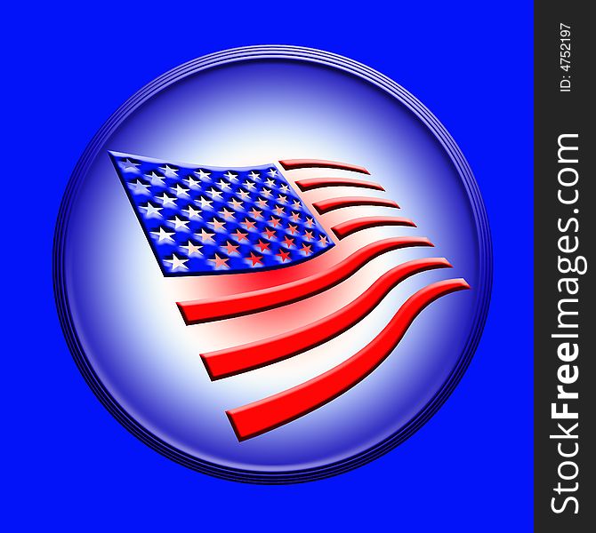 Stylized button with blue white red gradient and usa flag inside. Stylized button with blue white red gradient and usa flag inside