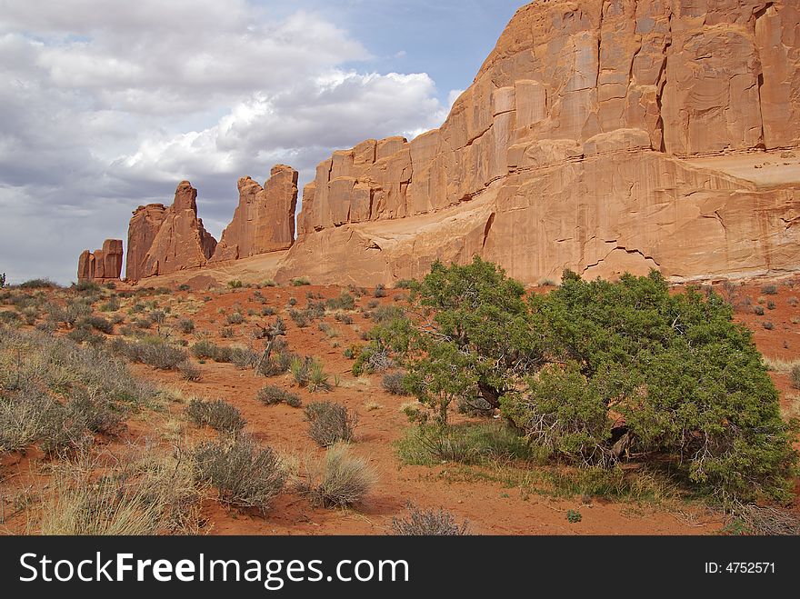 A stone canyon wall in utah desert early spring. A stone canyon wall in utah desert early spring