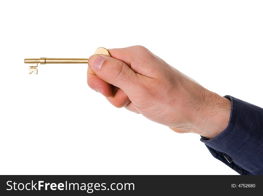 Real estate agent with a golden key for client