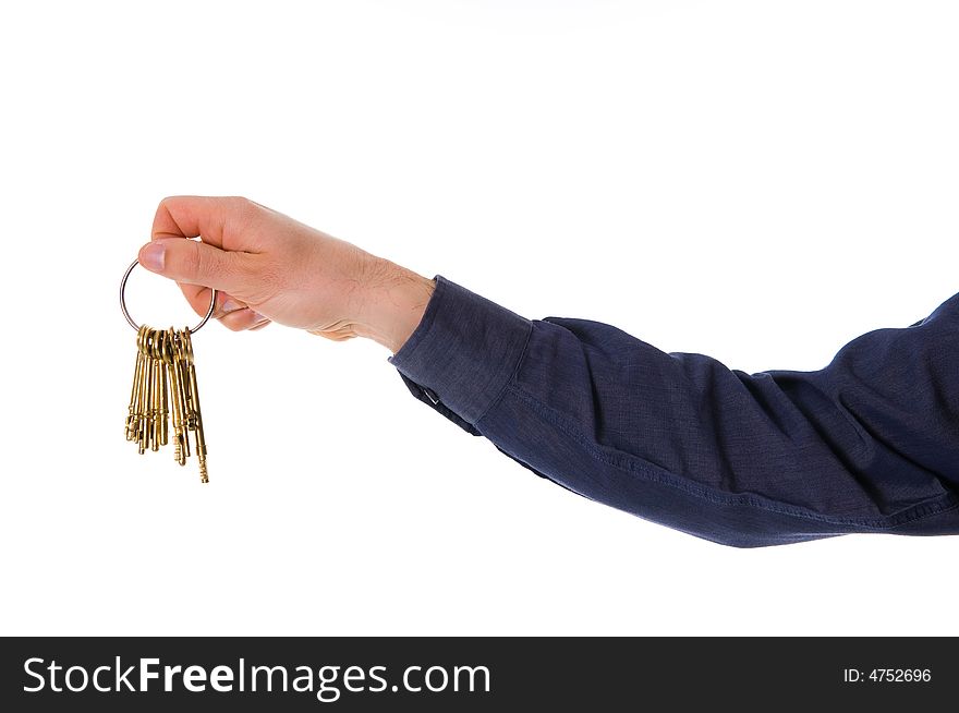 Real estate agent with golden keys for client