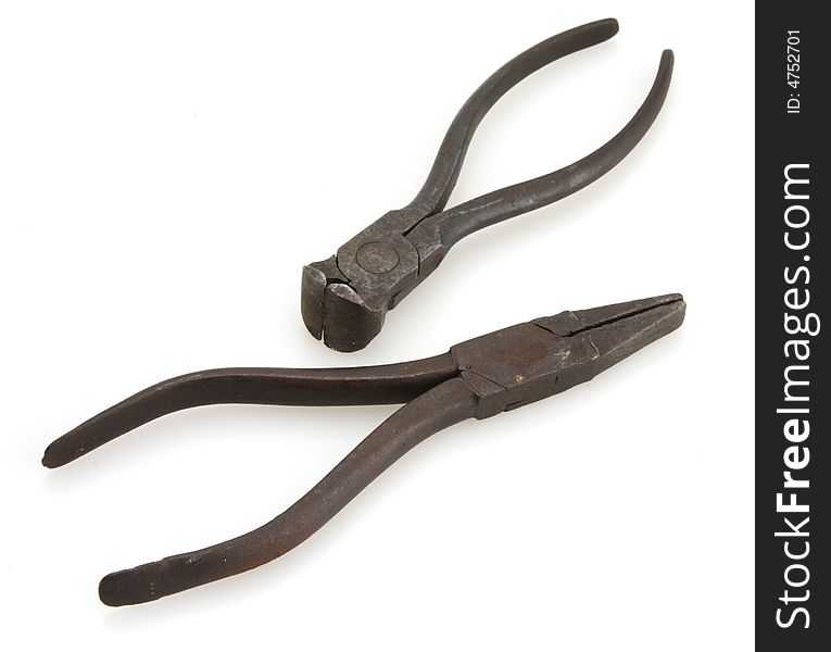 Old vintage flat nose pliersand cutters. Old vintage flat nose pliersand cutters