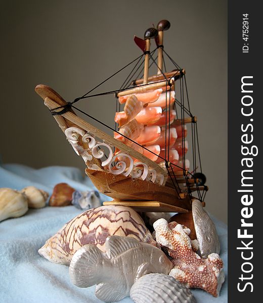 A handy craft ship made by variety shell. A handy craft ship made by variety shell