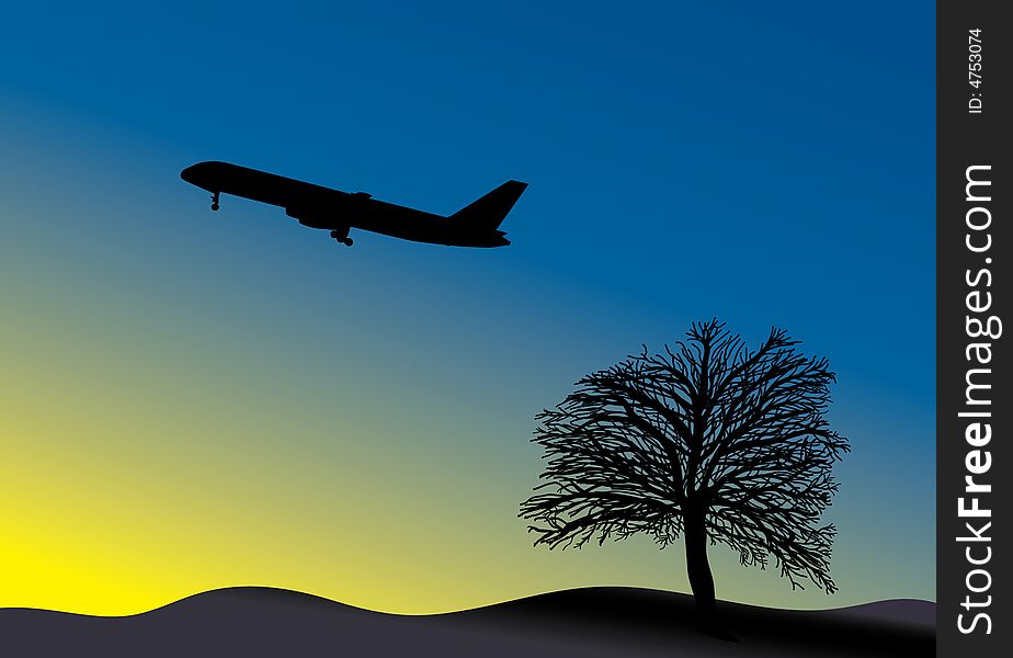 Landing at dawn in hawaii - vector illustration.