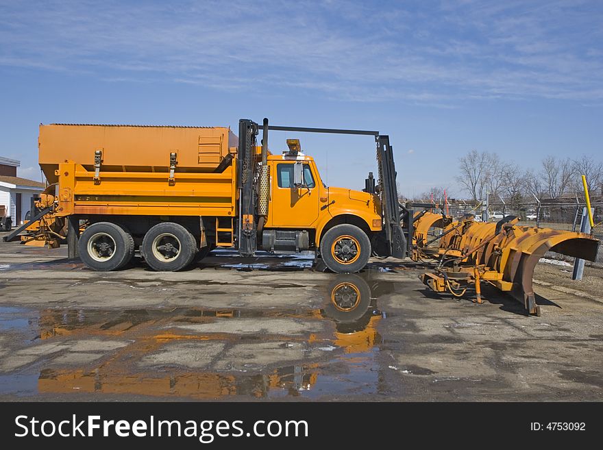 Colorful plow truck ready to work.