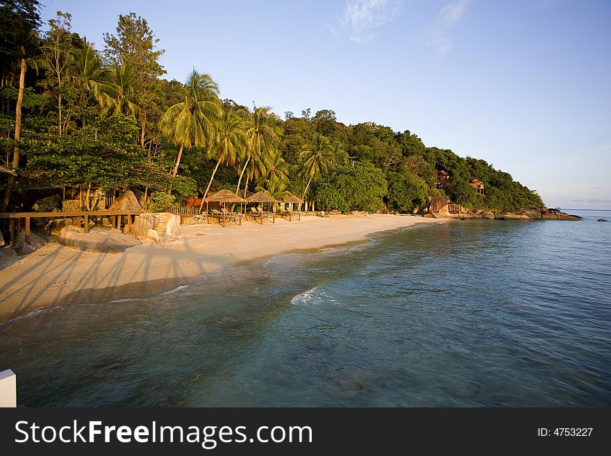 A perfect beach bathing in the late afternoon light.