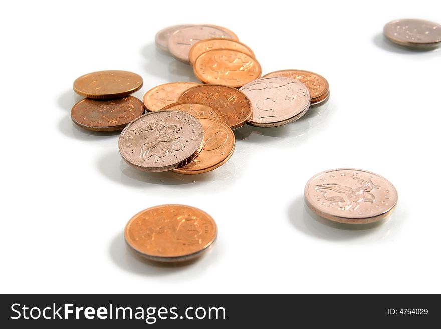 Coins against a white background. Coins against a white background