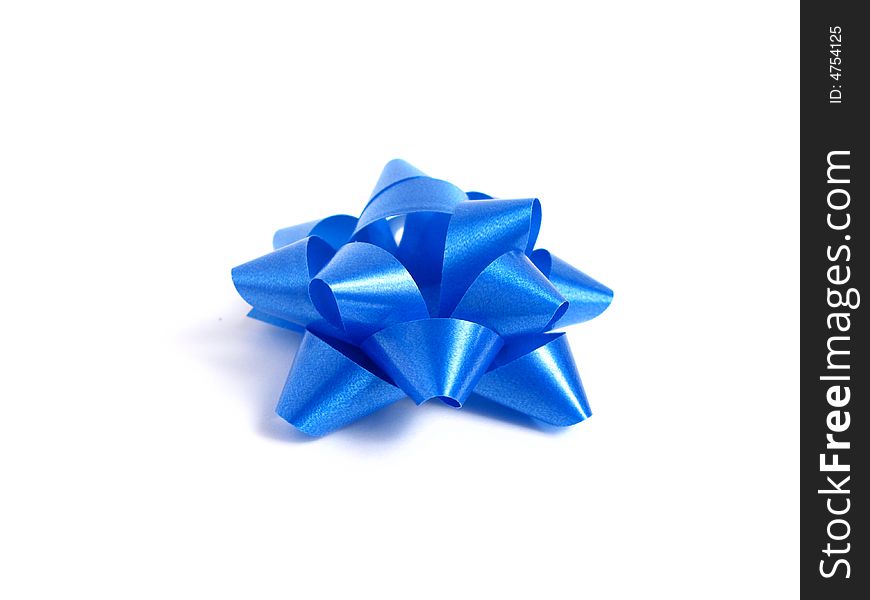 Blue gift Bow in white background.