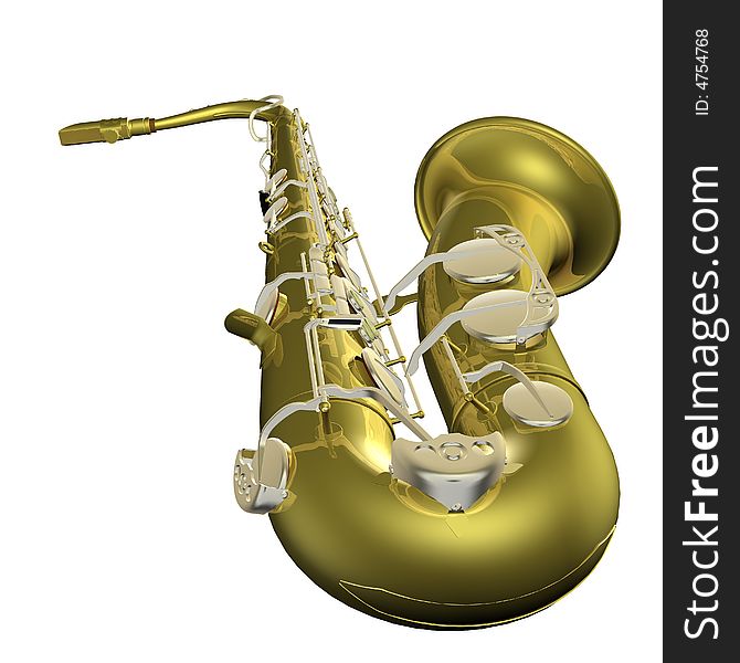 3d computer rendered illustration of a saxophone. 3d computer rendered illustration of a saxophone