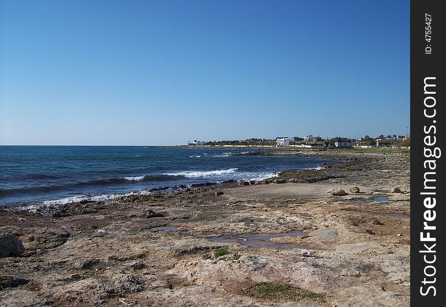 View of the Ionian Sea coast near Torre San Giovanni, province of Lecce, Italy