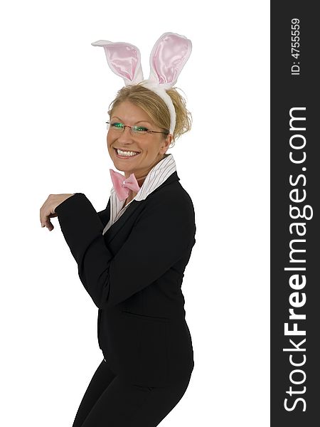 Business woman with ears. As Easter Bunny. Business woman with ears. As Easter Bunny.