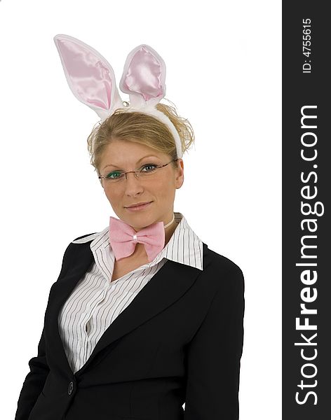 Business woman with ears. As Easter Bunny. Business woman with ears. As Easter Bunny.