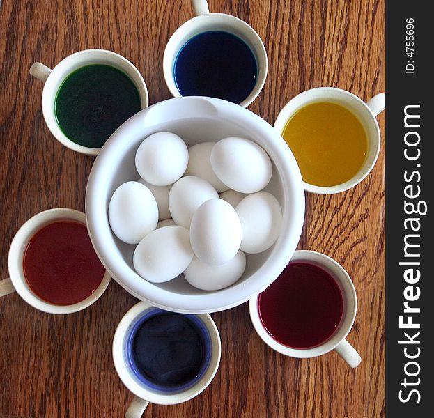 Circular Pattern of Easter Eggs, and Cups of Dye, ready to color!. Circular Pattern of Easter Eggs, and Cups of Dye, ready to color!