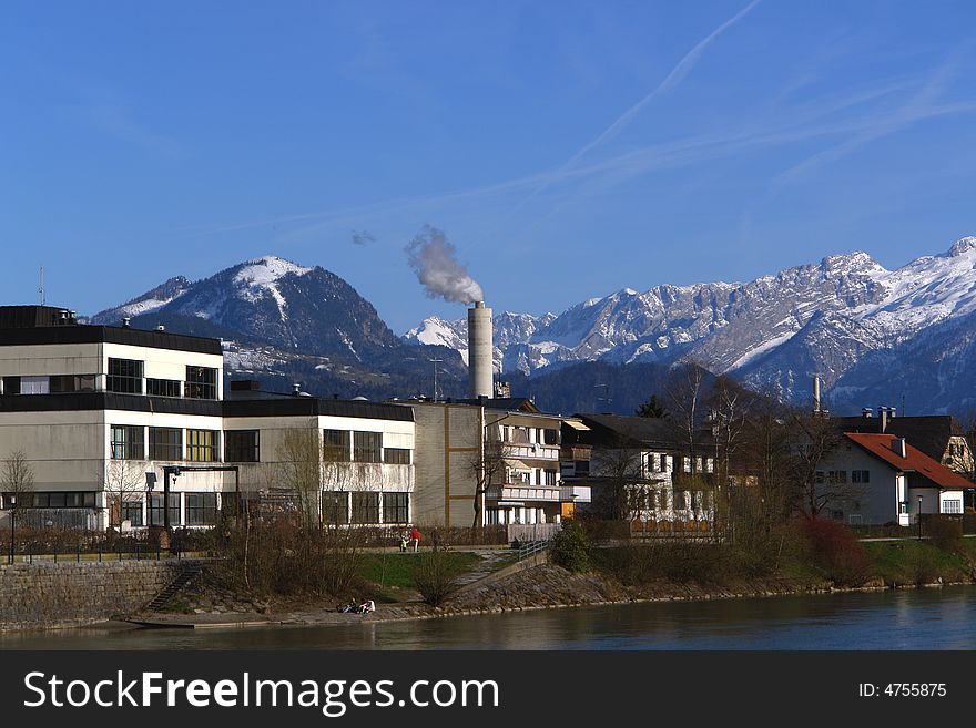 Concrete Chimney And Mountains