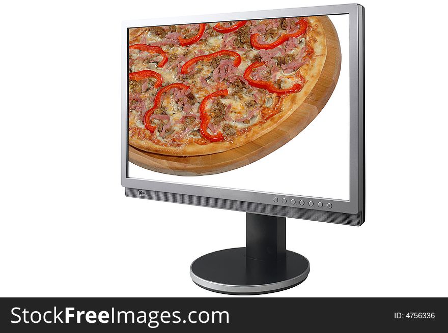 LCD Monitor With Hot Pizza