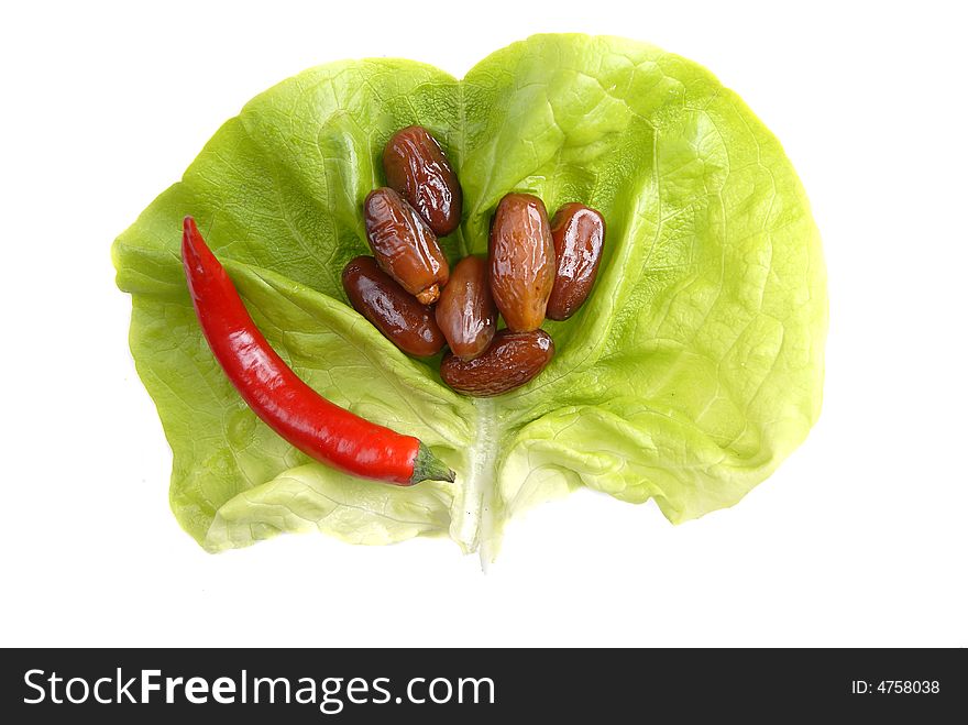 Red Pepper,  Dates And Lettuce Background
