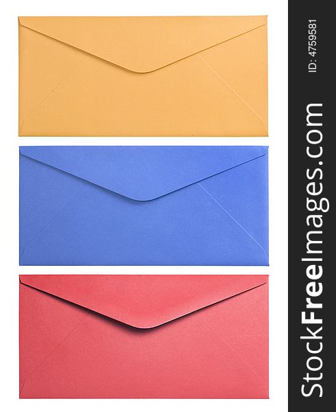 Three colorful envelopes isolated on a white background