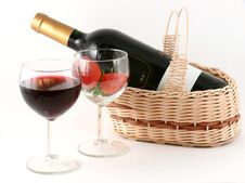 Wineglass With Red Wine And Strawberry Stock Photos Wineglass With Red Wine And Strawberry Stock Photos