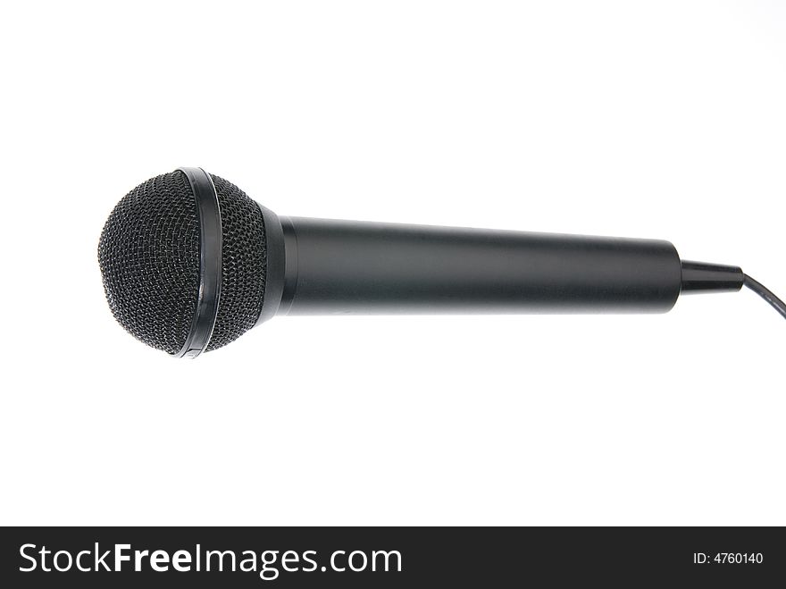 Black professional microphone. Isolated on white. Black professional microphone. Isolated on white