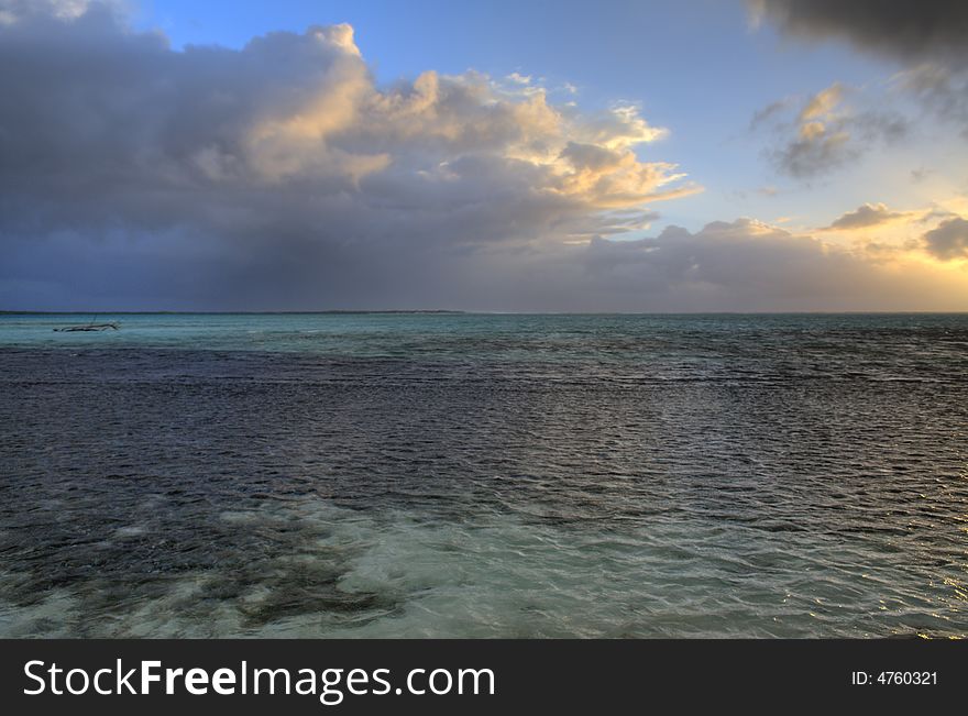 Dawn on the coral reef in the Caribbean