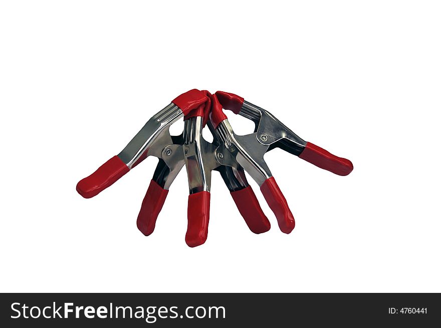 Spring Clamps with red handles over white