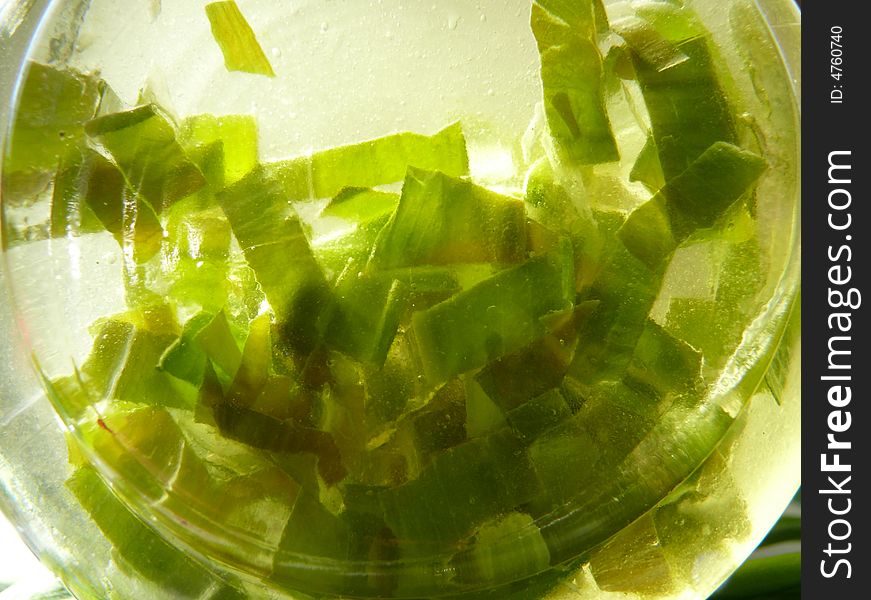 Green Bearleek in a glassbottle. Green Bearleek in a glassbottle