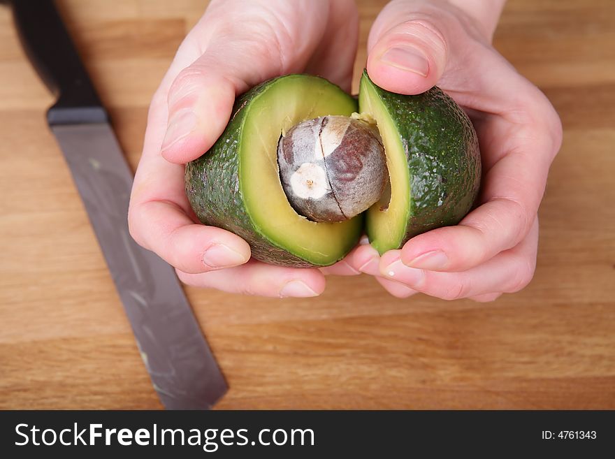 Avocado cut into two halves