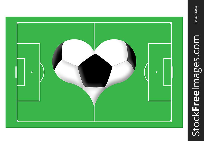 Football in the form of heart on a green background. Football in the form of heart on a green background