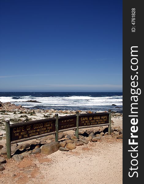 Cape of good hope signpost indicating africas most south western point part of the table mountain national park cape town western cape province south Africa