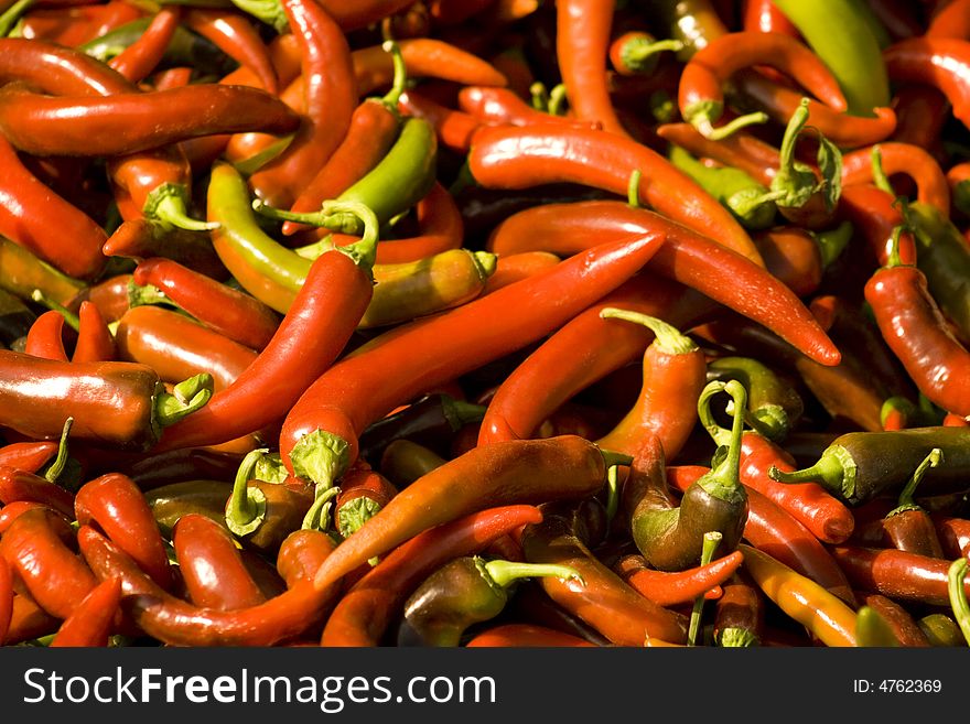 Red chilly peppers captured in market