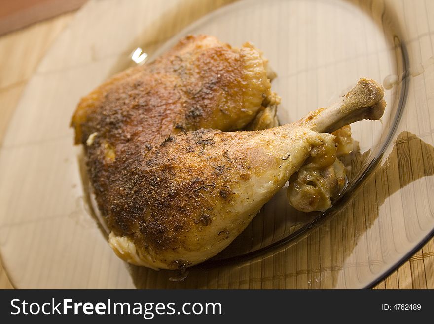 One delicious baked chicken drumstick