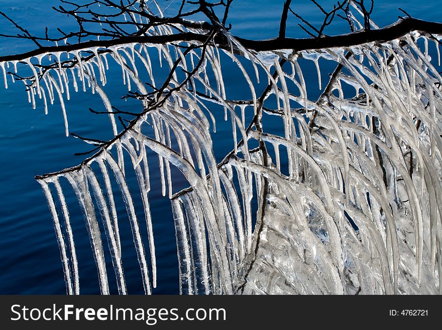 Icicles on a lake