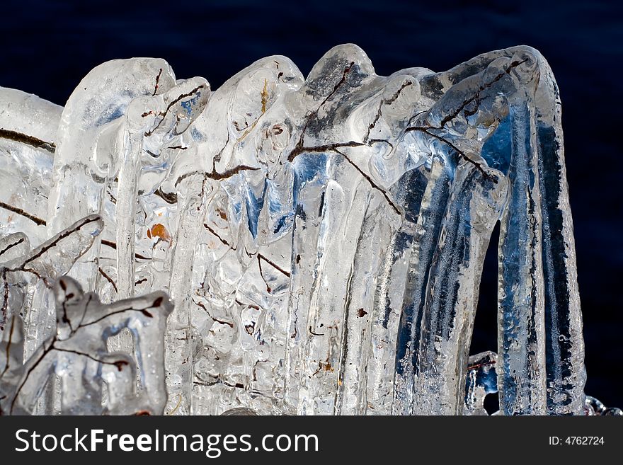 Icicles on a lake