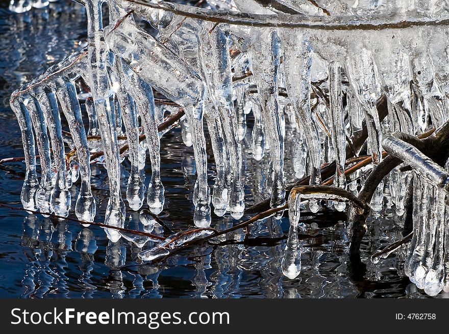 Icicles on a lake