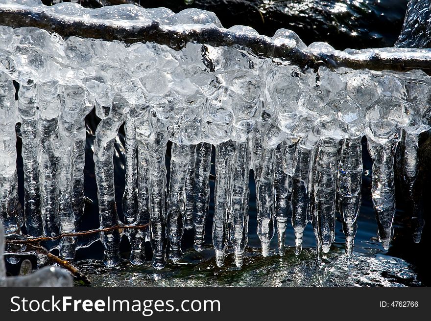 Icicles on a lake
