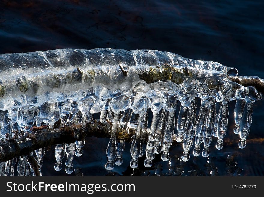 Icicles on a lake