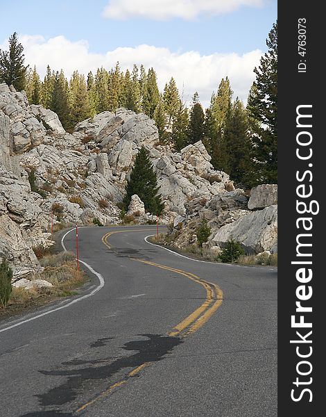 View of the road through Yellowstone NP