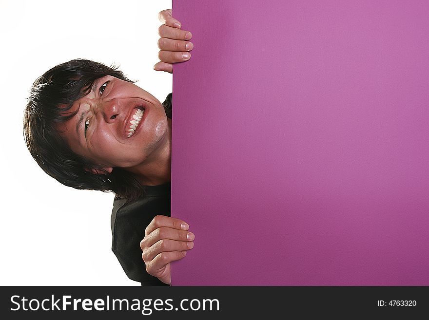 Angry man holding a billboard