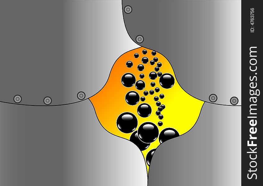 Steel Plates and Black Bubbles are Featured in an Abstract Illustration. Steel Plates and Black Bubbles are Featured in an Abstract Illustration.