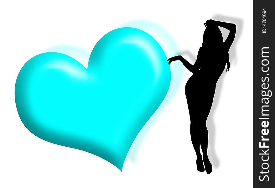 Black woman silhouette in love with hearts. Black woman silhouette in love with hearts