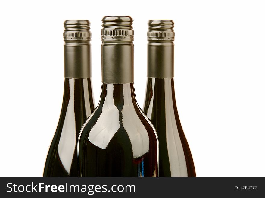 Bottles of wine isolated against a white background