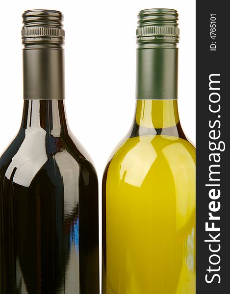 Bottles of wine isolated against a white background