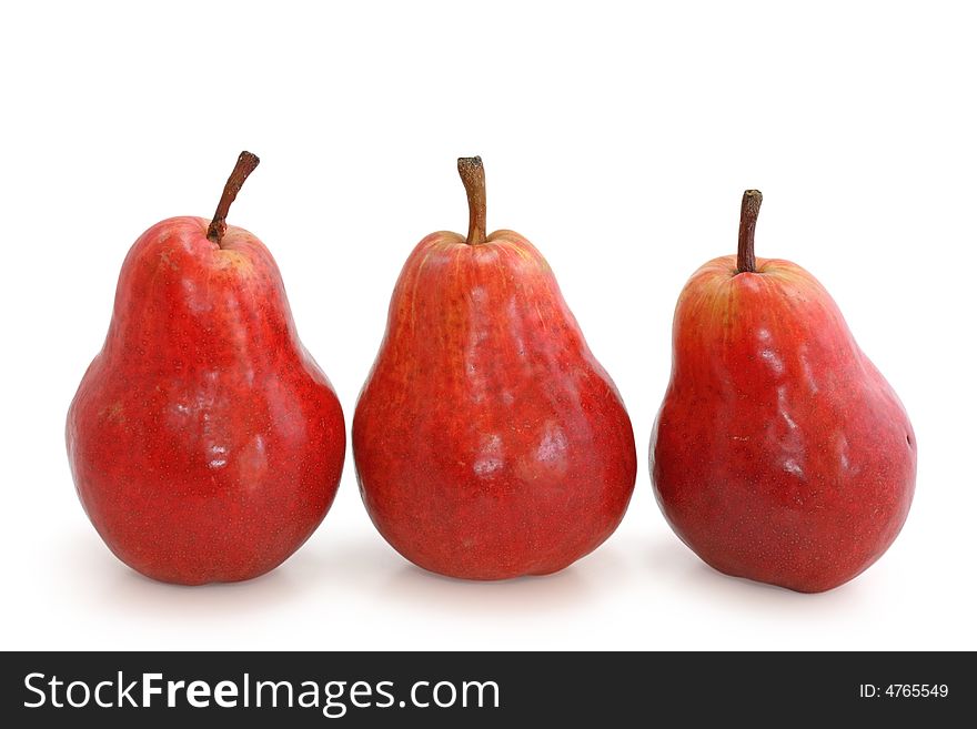 Three red pears isolated on white background