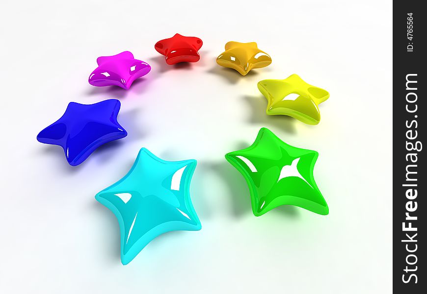 7 Colored stars with white background