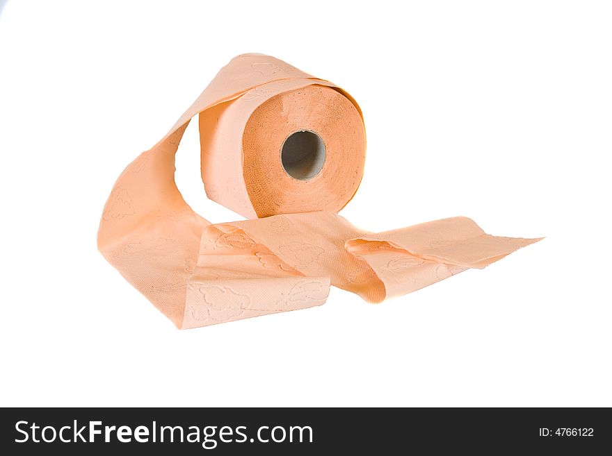 Roll of toilet paper on white
